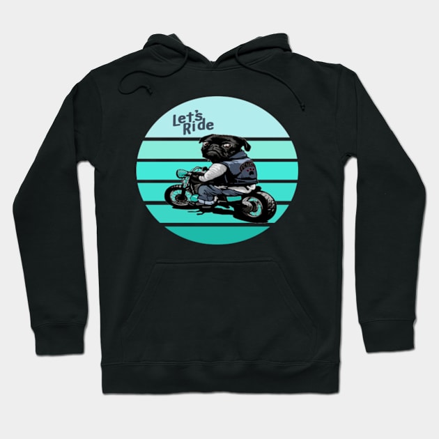 black pug motorcycle design Hoodie by kedesign1